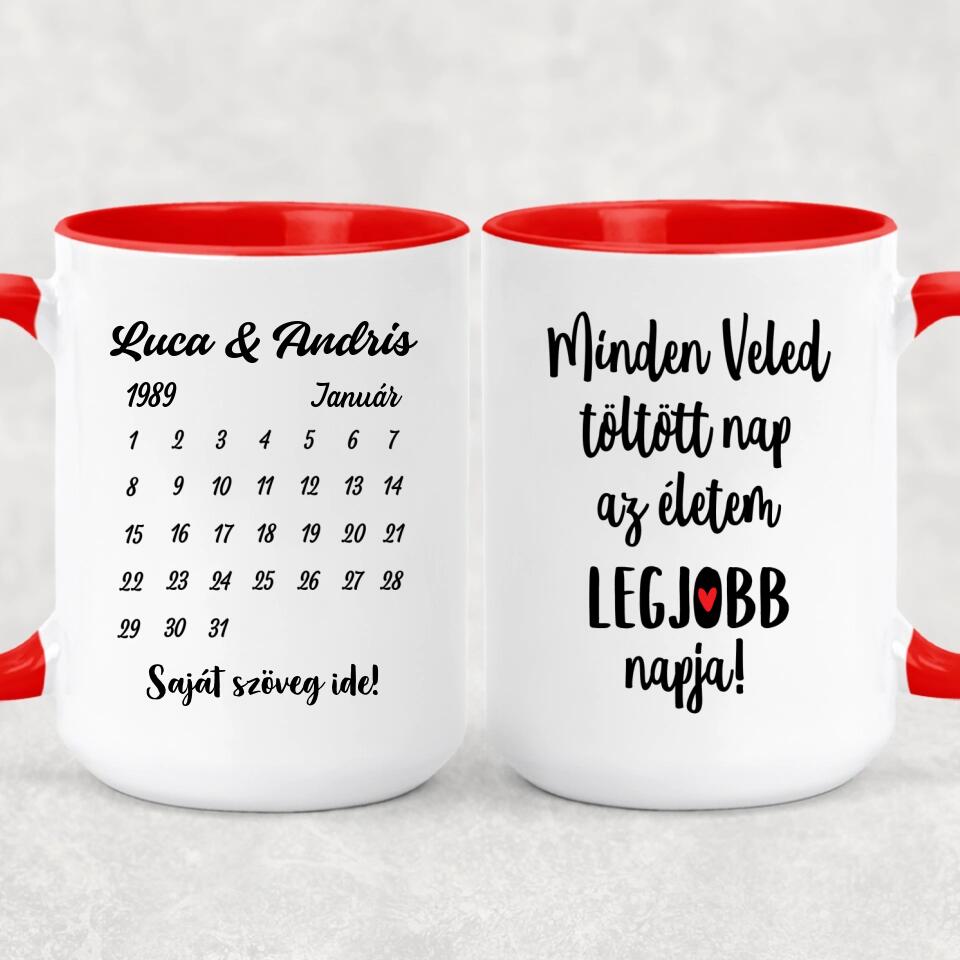 Egyedi bögre pároknak - nevekkel és naptárral