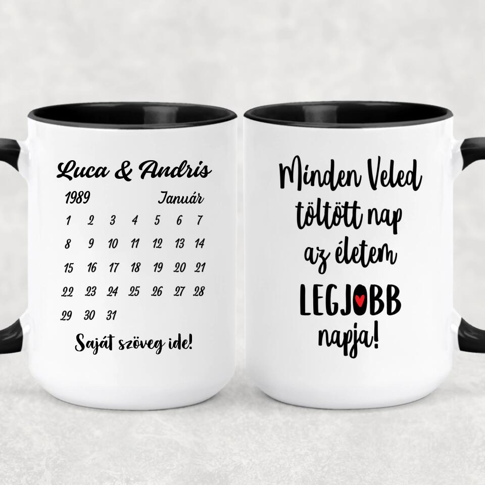 Egyedi bögre pároknak - nevekkel és naptárral