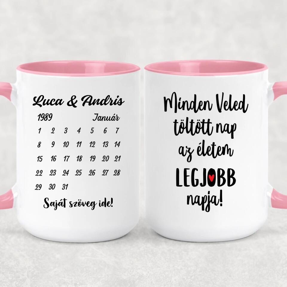 Egyedi bögre pároknak - nevekkel és naptárral
