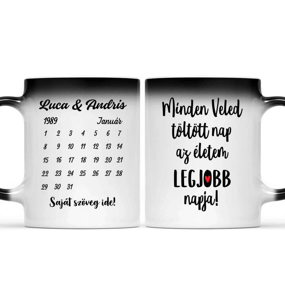 Egyedi bögre pároknak - nevekkel és naptárral