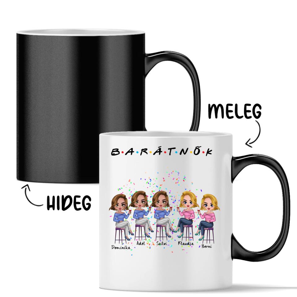 Egyedi barátnős Chibi bögre - 5 lánnyal