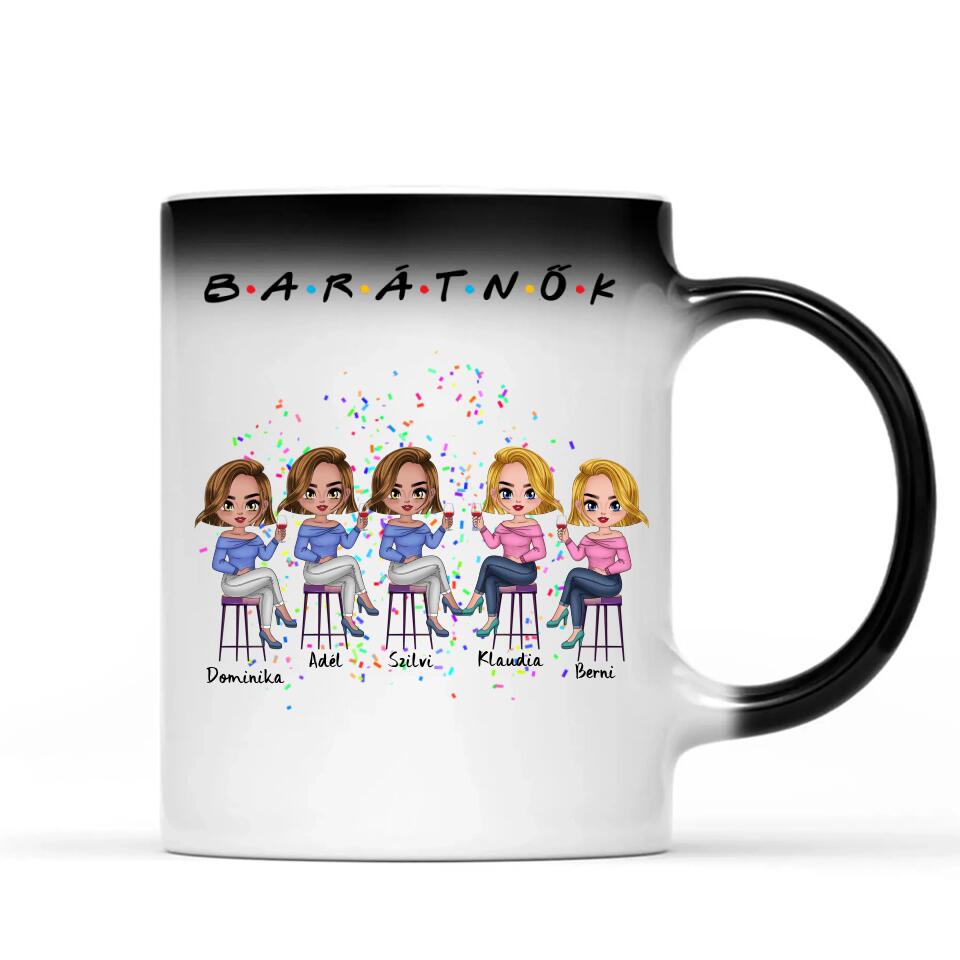 Egyedi barátnős Chibi bögre - 5 lánnyal