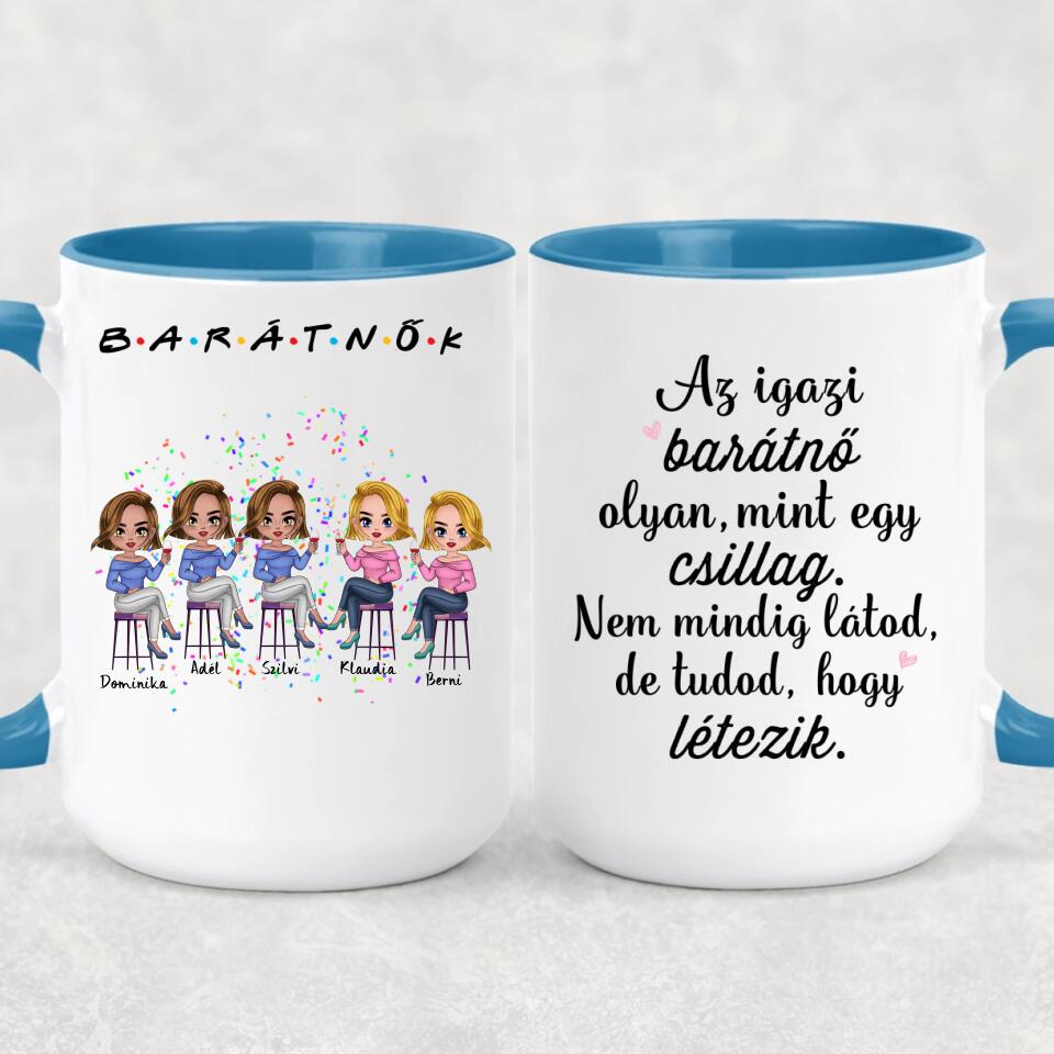 Egyedi barátnős Chibi bögre - 5 lánnyal
