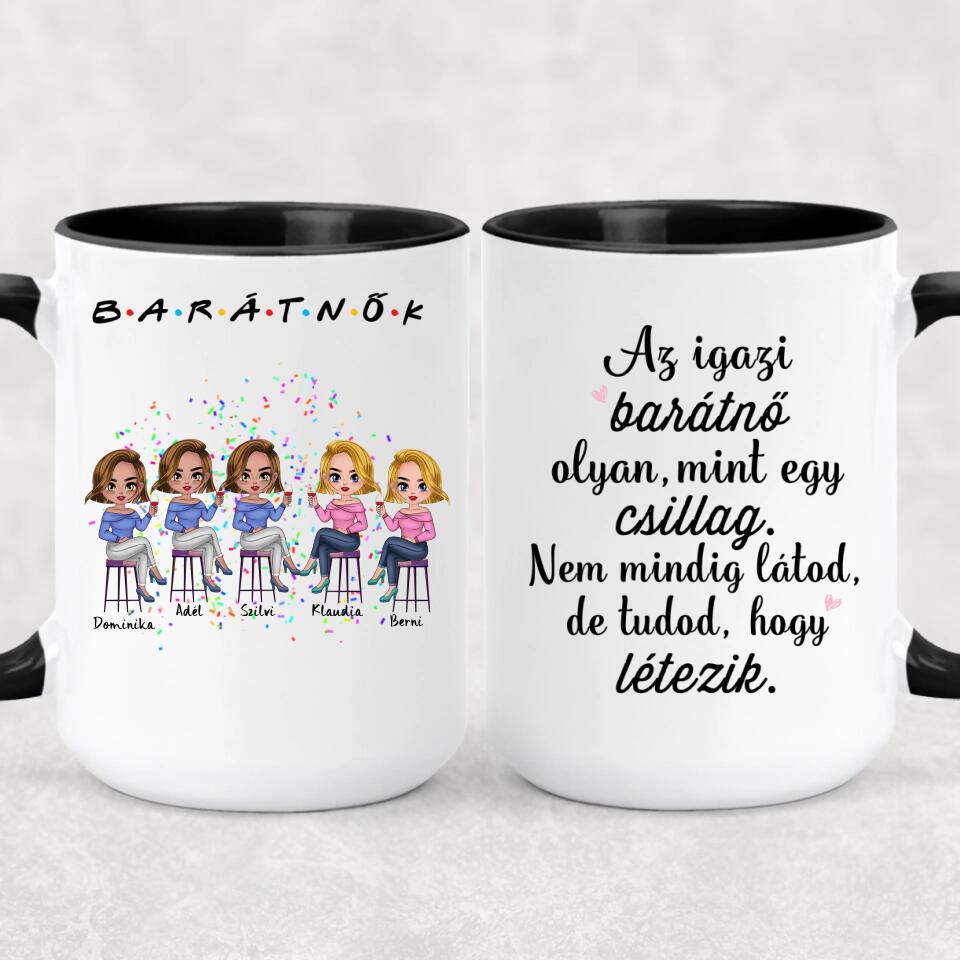 Egyedi barátnős Chibi bögre - 5 lánnyal