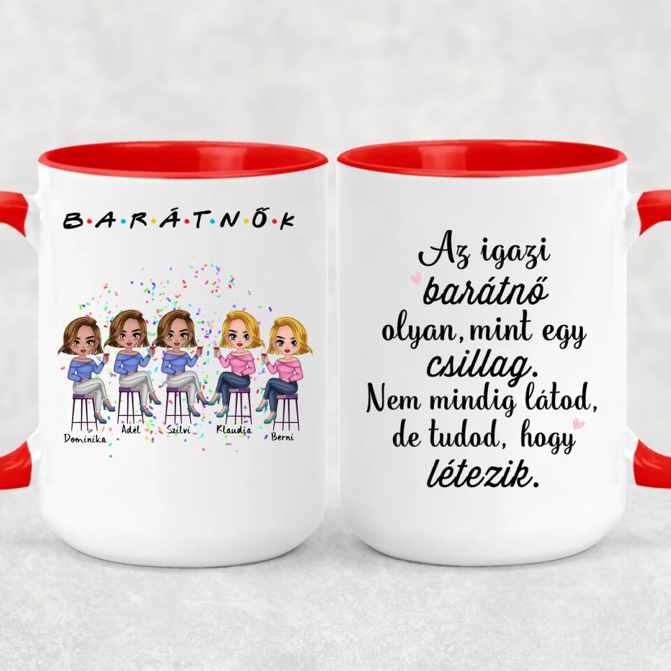 Egyedi barátnős Chibi bögre - 5 lánnyal