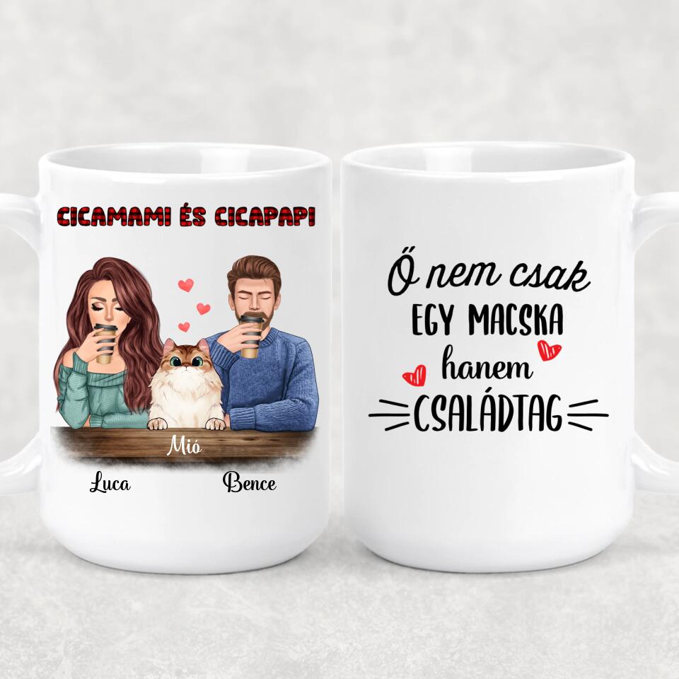 Egyedi macskás bögre - cicamami és cicapapi