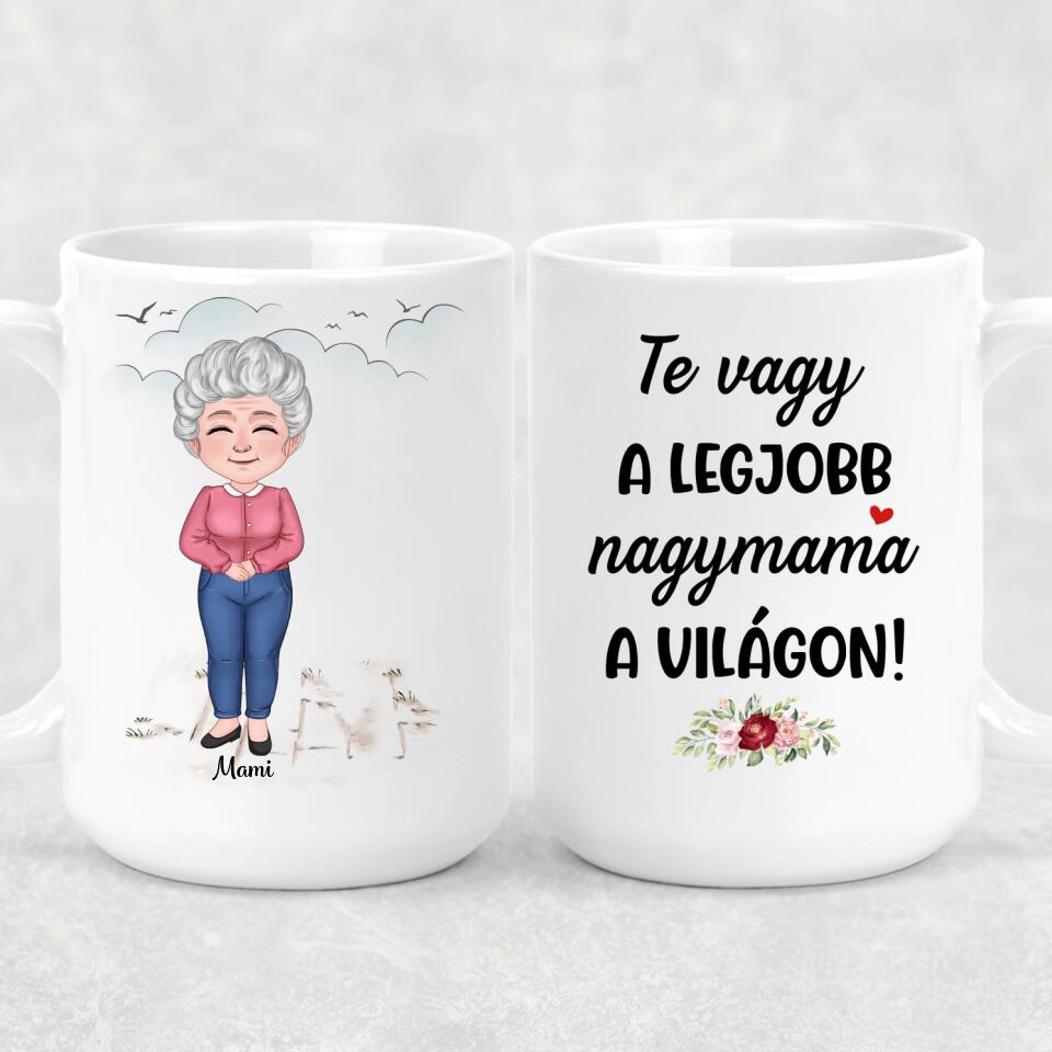 Egyedi bögre nagymamáknak, akár 3 unokával