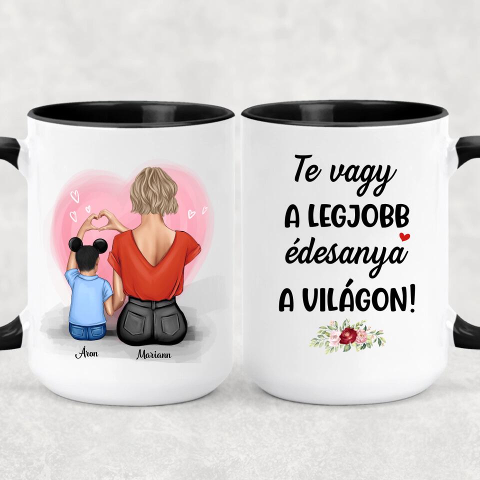Egyedi bögre édesanyáknak - a szeretet anya és fia között örökké tart