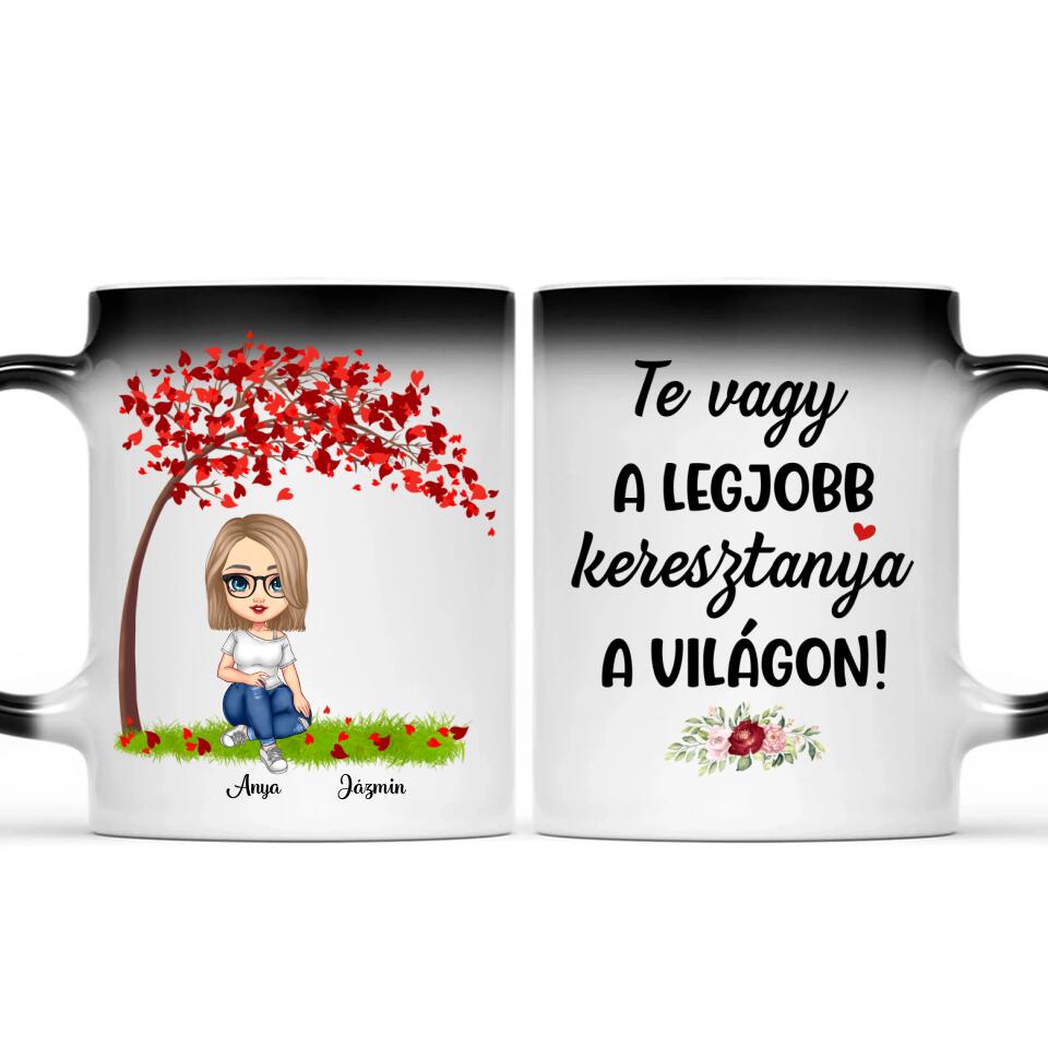 Egyedi bögre keresztanyáknak, akár 3 gyermekkel