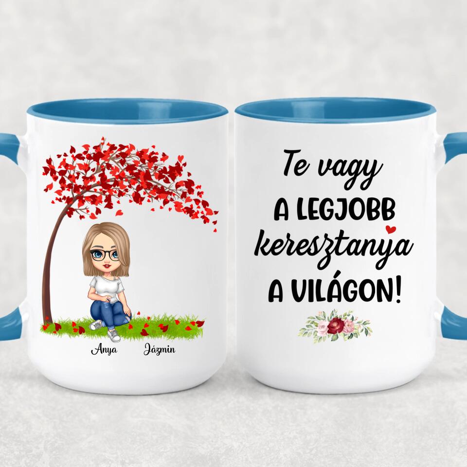 Egyedi bögre keresztanyáknak, akár 3 gyermekkel