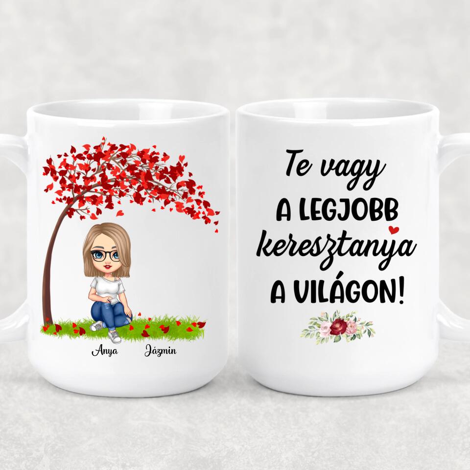 Egyedi bögre keresztanyáknak, akár 3 gyermekkel