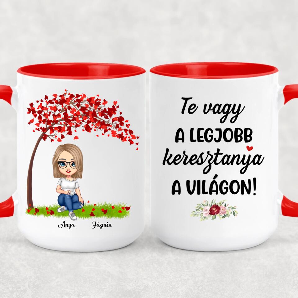 Egyedi bögre keresztanyáknak, akár 3 gyermekkel