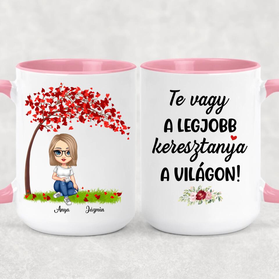 Egyedi bögre keresztanyáknak, akár 3 gyermekkel