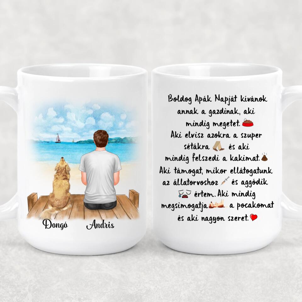 Egyedi Apák napi bögre gazdiknak, akár 2 kutyával