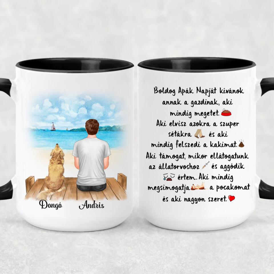 Egyedi Apák napi bögre gazdiknak, akár 2 kutyával