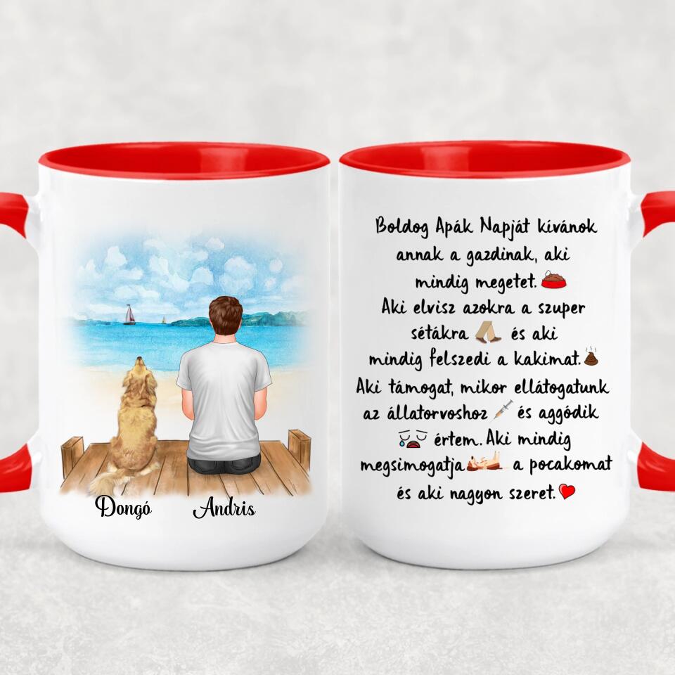 Egyedi Apák napi bögre gazdiknak, akár 2 kutyával