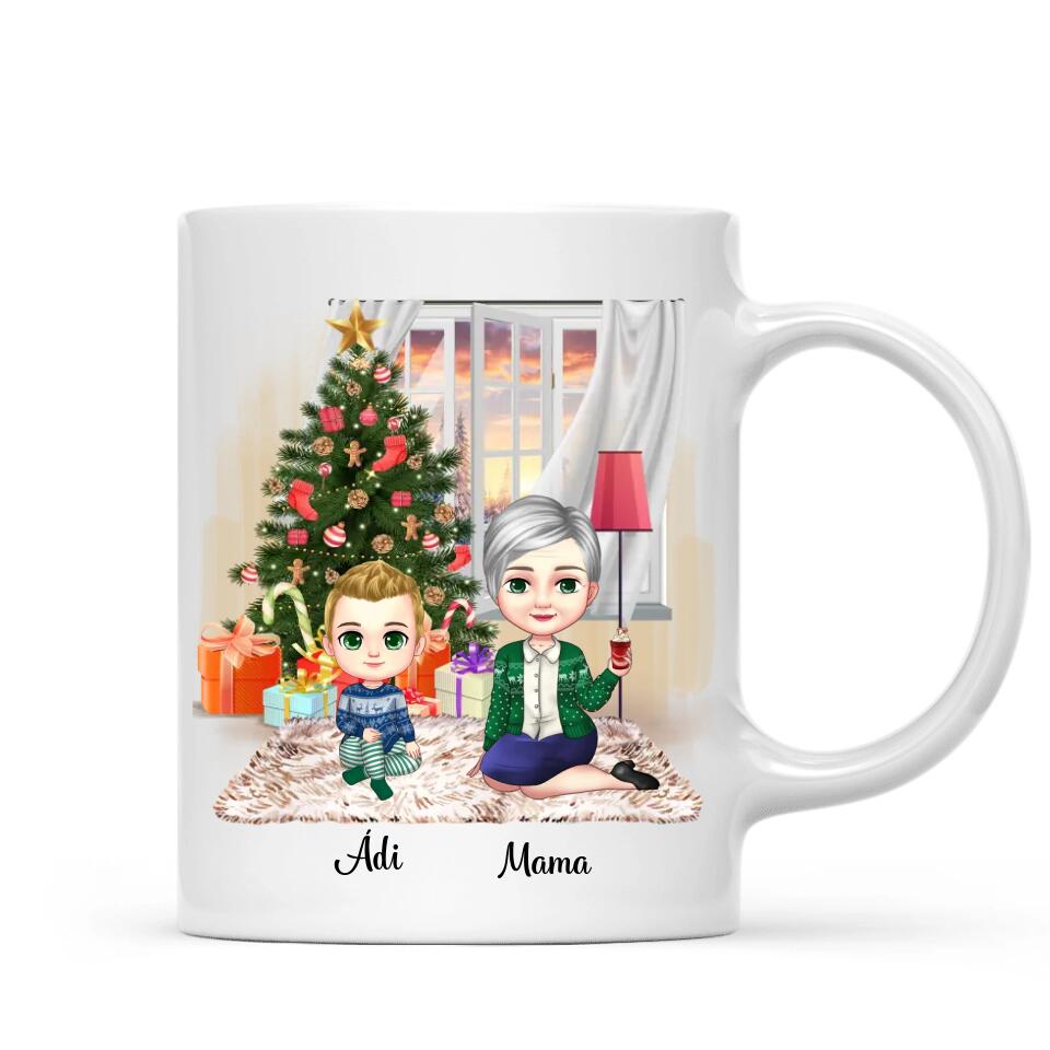 Egyedi karácsonyi bögre nagymamáknak - chibi nagyi