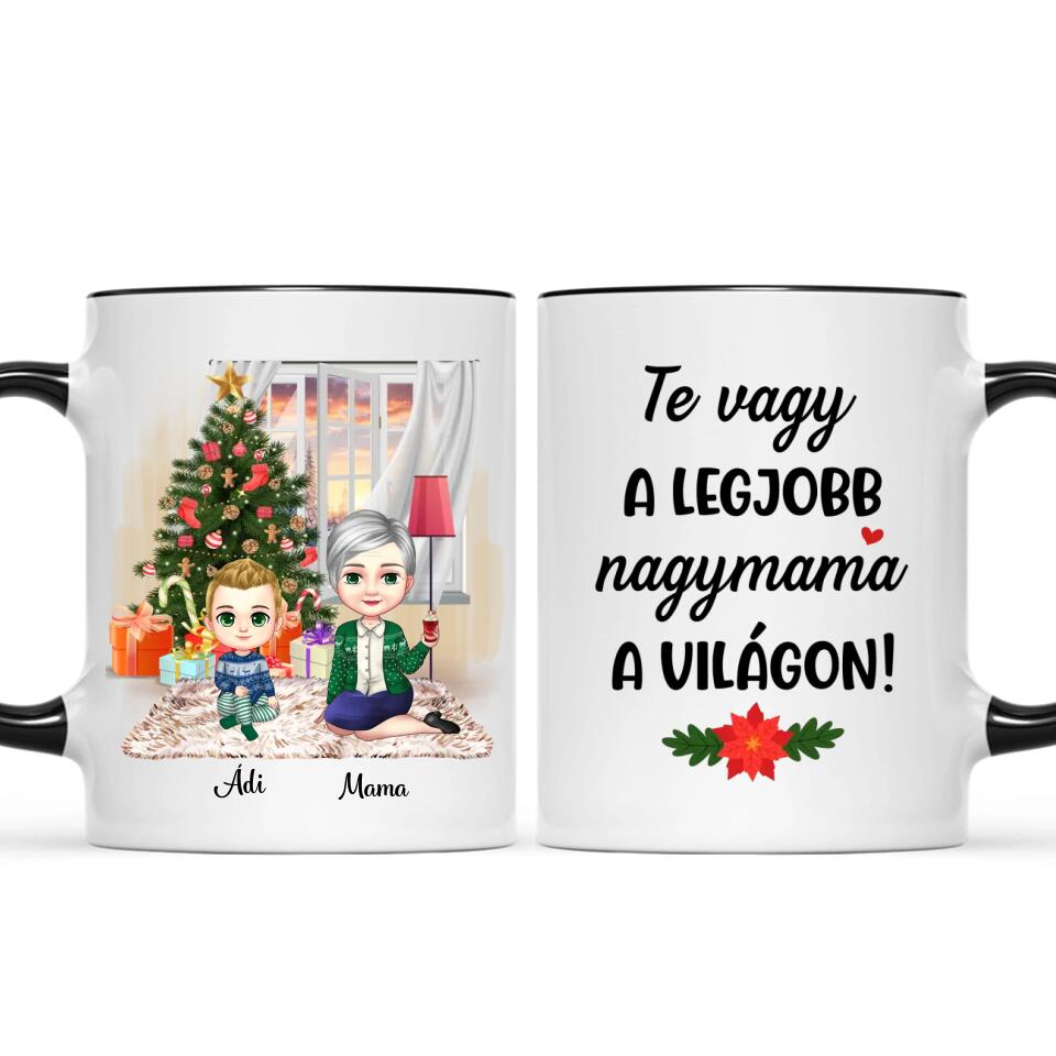 Egyedi karácsonyi bögre nagymamáknak - chibi nagyi
