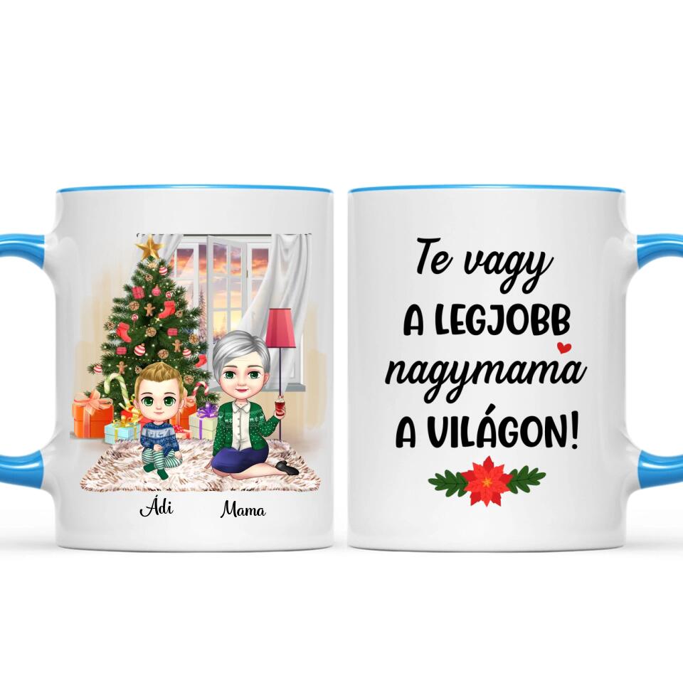 Egyedi karácsonyi bögre nagymamáknak - chibi nagyi