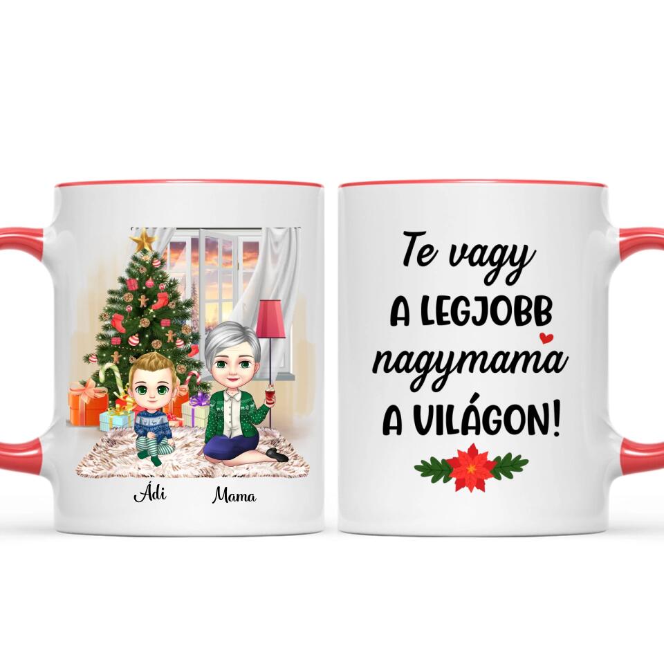Egyedi karácsonyi bögre nagymamáknak - chibi nagyi