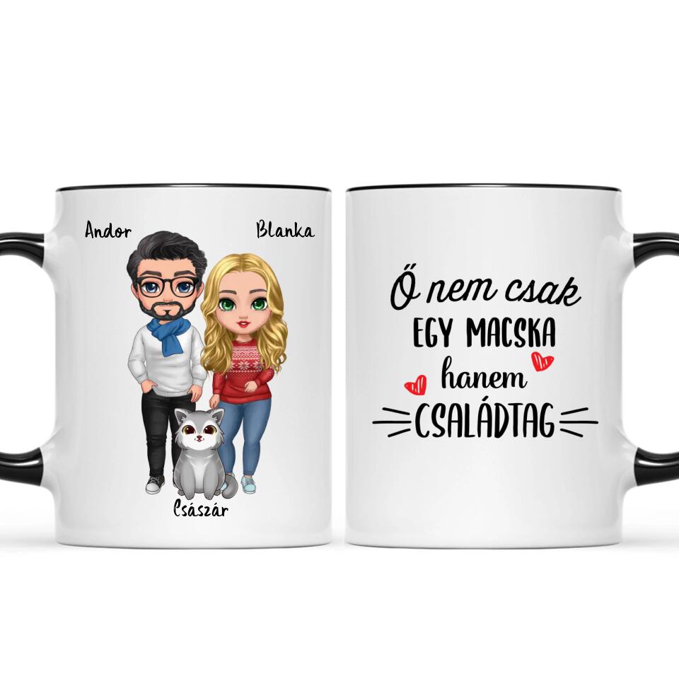 Egyedi karácsonyi cicás bögre - szerelmespár és macskák