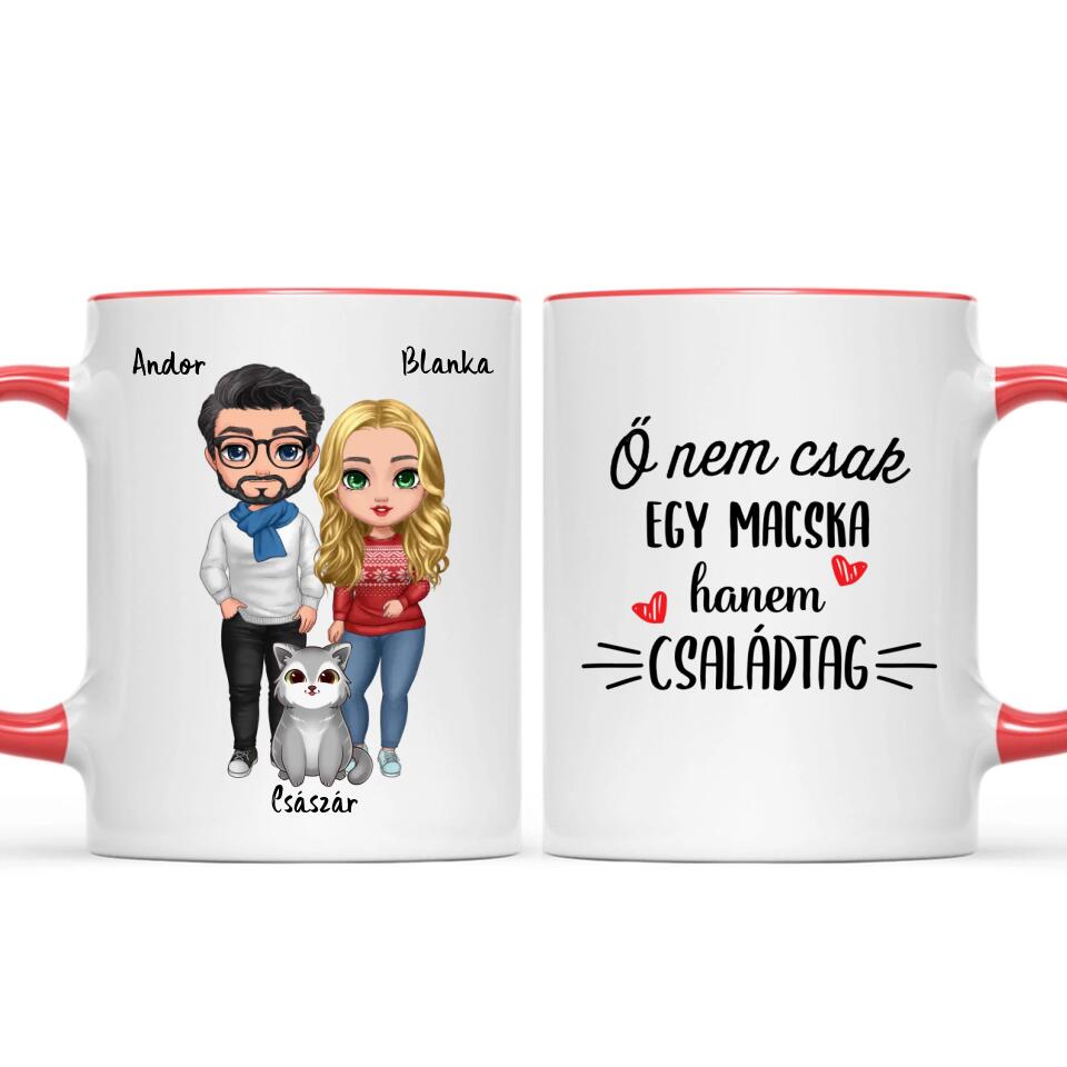 Egyedi karácsonyi cicás bögre - szerelmespár és macskák