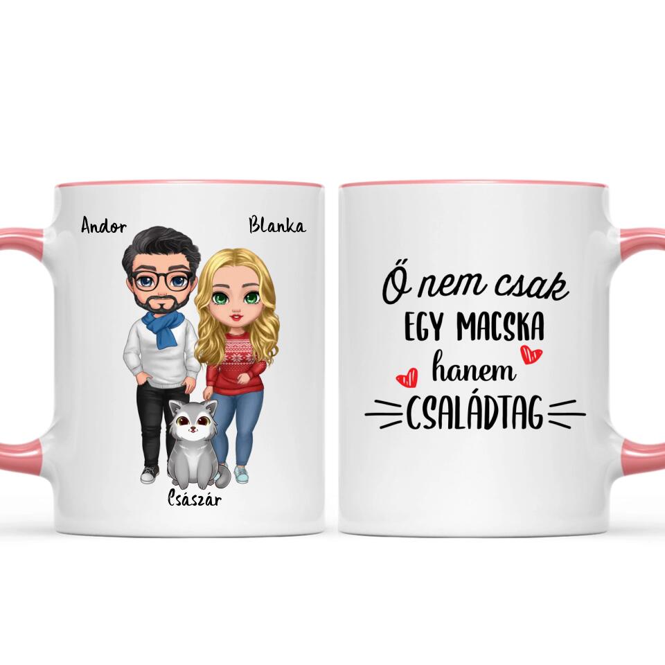 Egyedi karácsonyi cicás bögre - szerelmespár és macskák