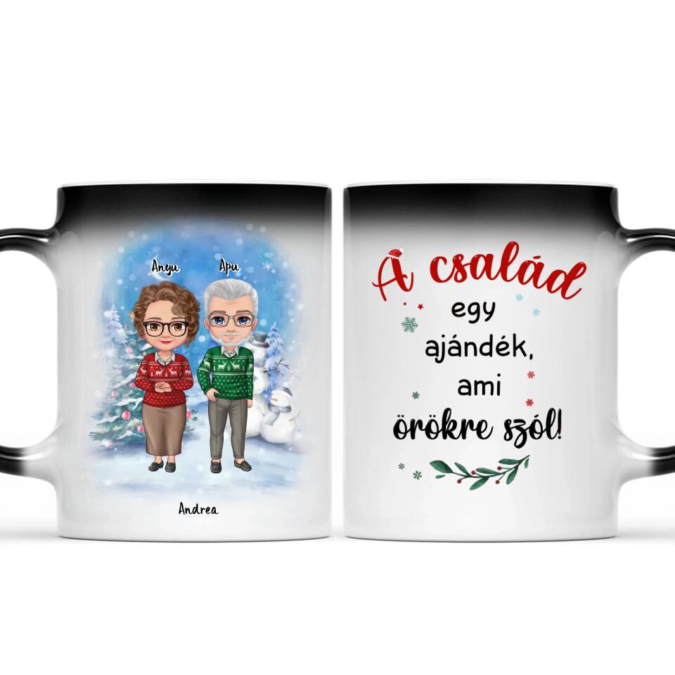 Egyedi karácsonyi bögre a családnak - szülők és felnőtt gyerekek