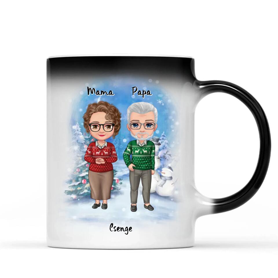 Egyedi karácsonyi, családi bögre nagyszülőknek - akár 4 unokával