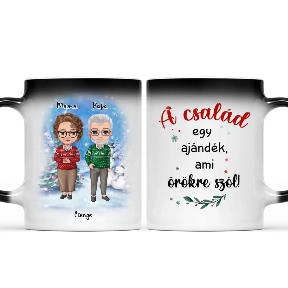 Egyedi karácsonyi, családi bögre nagyszülőknek - akár 4 unokával