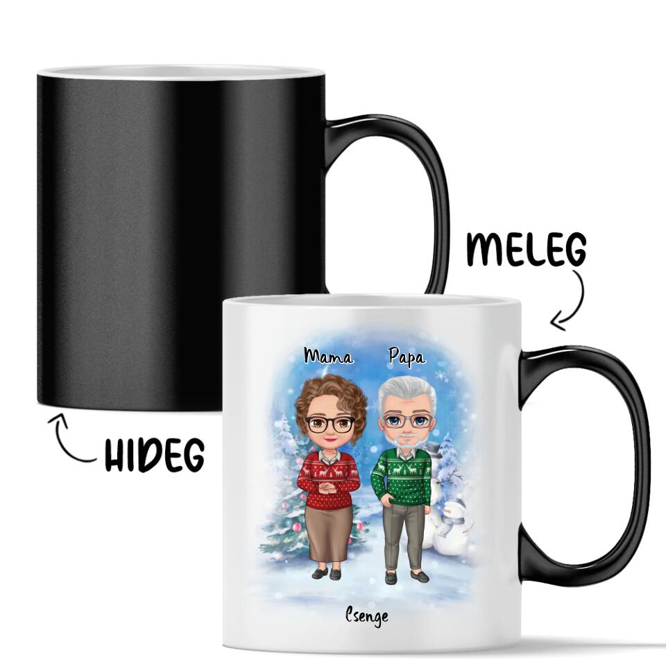 Egyedi karácsonyi, családi bögre nagyszülőknek - akár 4 unokával