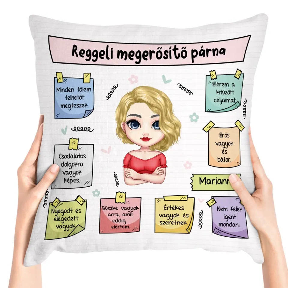 Egyedi párna lányoknak - reggeli megerősítés