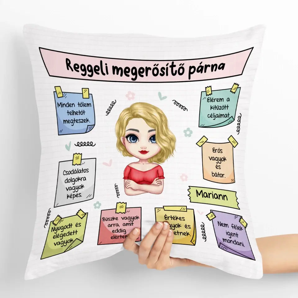 Egyedi párna lányoknak - reggeli megerősítés