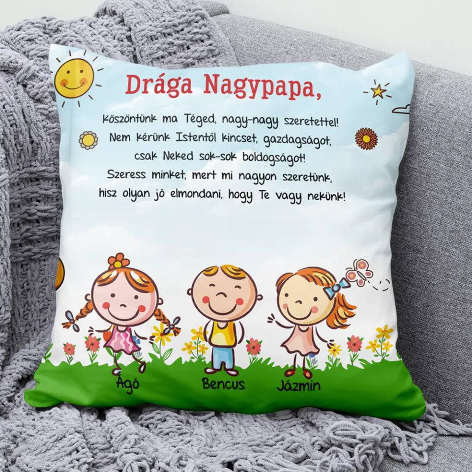 Egyedi párna nagypapáknak - akár 7 unokával