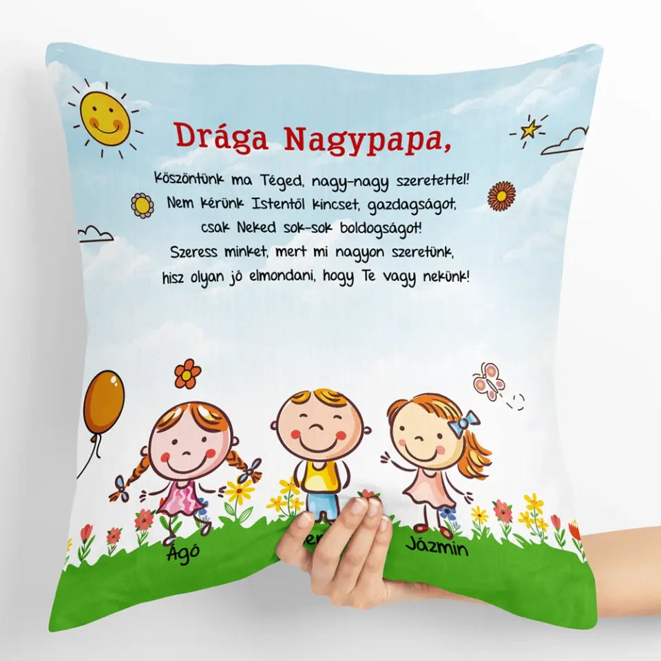 Egyedi párna nagypapáknak - akár 7 unokával