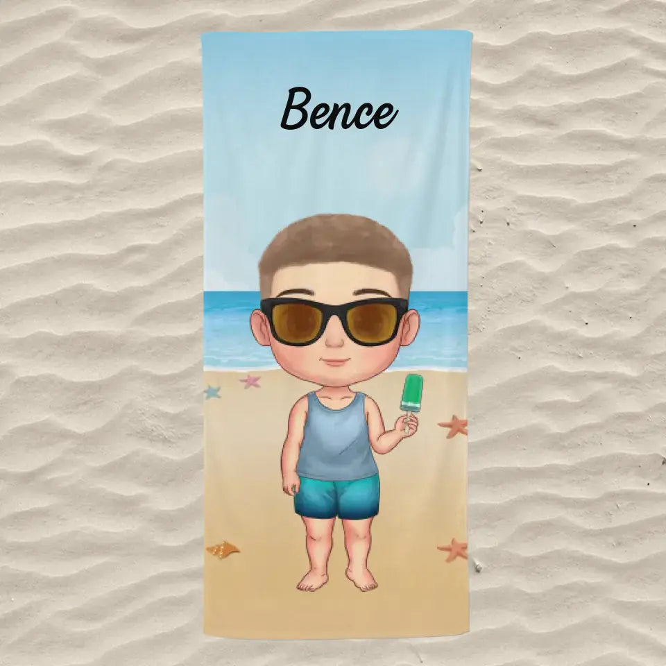 Egyedi strandtörölköző gyerekeknek - a tengerparton