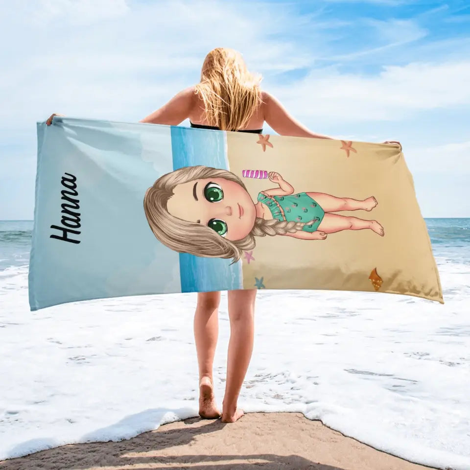 Egyedi strandtörölköző gyerekeknek - a tengerparton