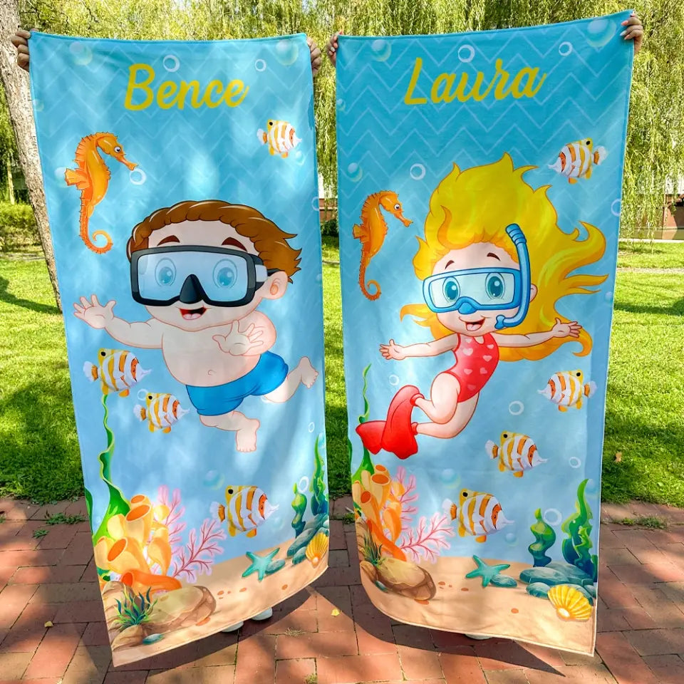 Egyedi strandtörölköző gyerekeknek - búvárkodás