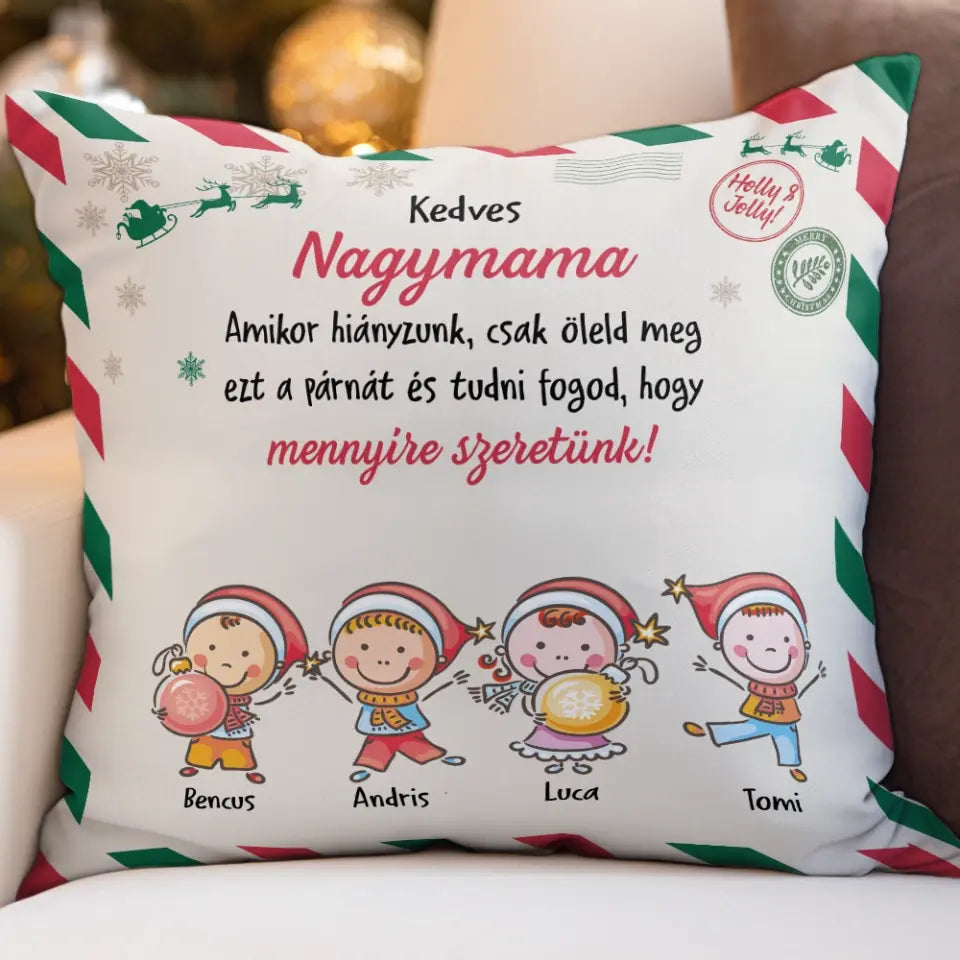 Egyedi karácsonyi párna nagyszülőknek, akár 15 unokával