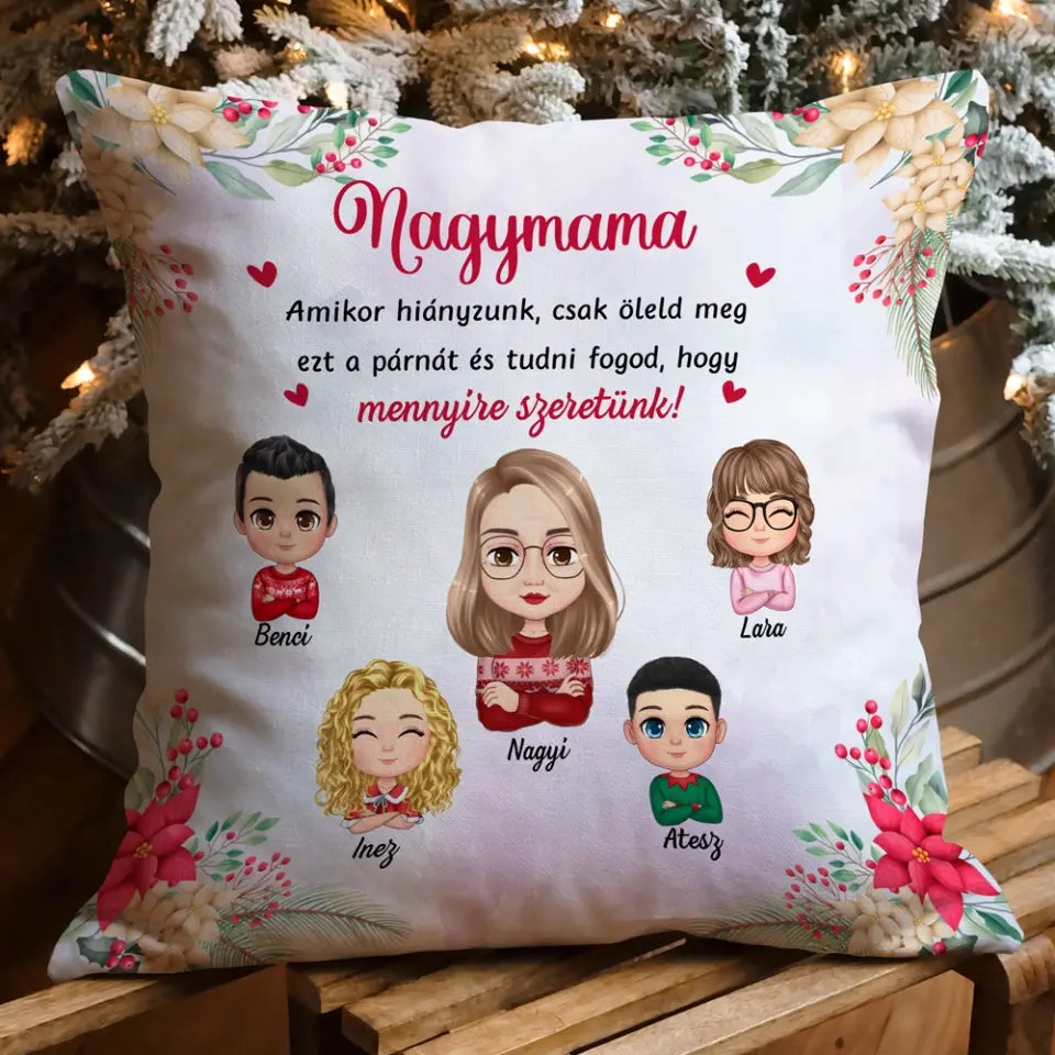 Egyedi karácsonyi párna nagymamáknak, dédimamáknak - akár 6 unokával