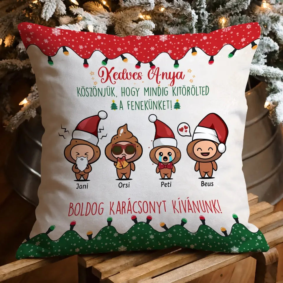 Egyedi karácsonyi párna anyáknak, vicces karakterekkel