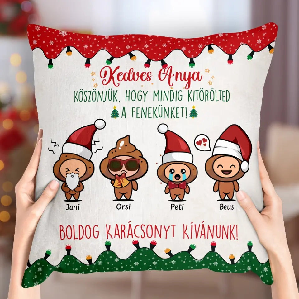 Egyedi karácsonyi párna anyáknak, vicces karakterekkel