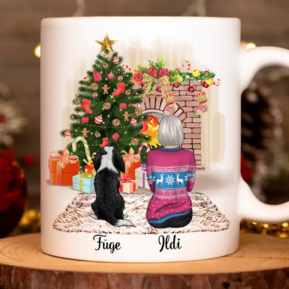 Egyedi kutyás karácsonyi bögre, akár 2 kutyussal