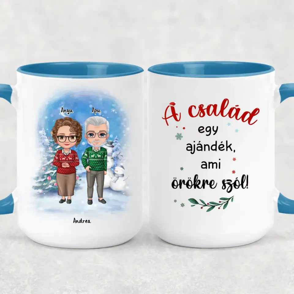 Egyedi karácsonyi bögre a családnak - szülők és felnőtt gyerekek