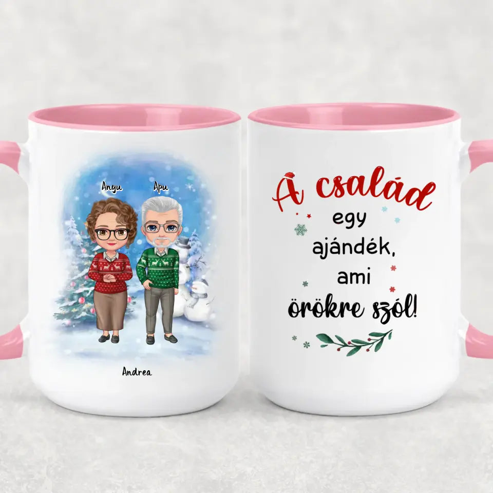 Egyedi karácsonyi bögre a családnak - szülők és felnőtt gyerekek