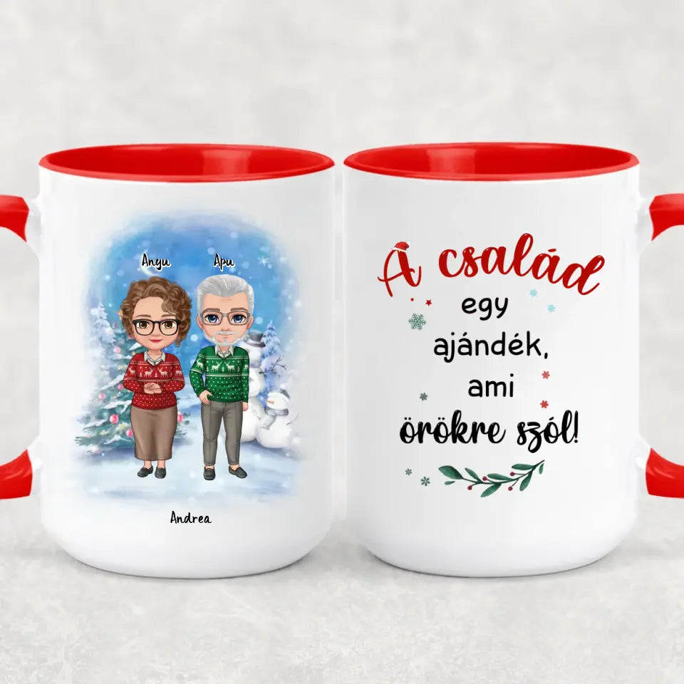 Egyedi karácsonyi bögre a családnak - szülők és felnőtt gyerekek