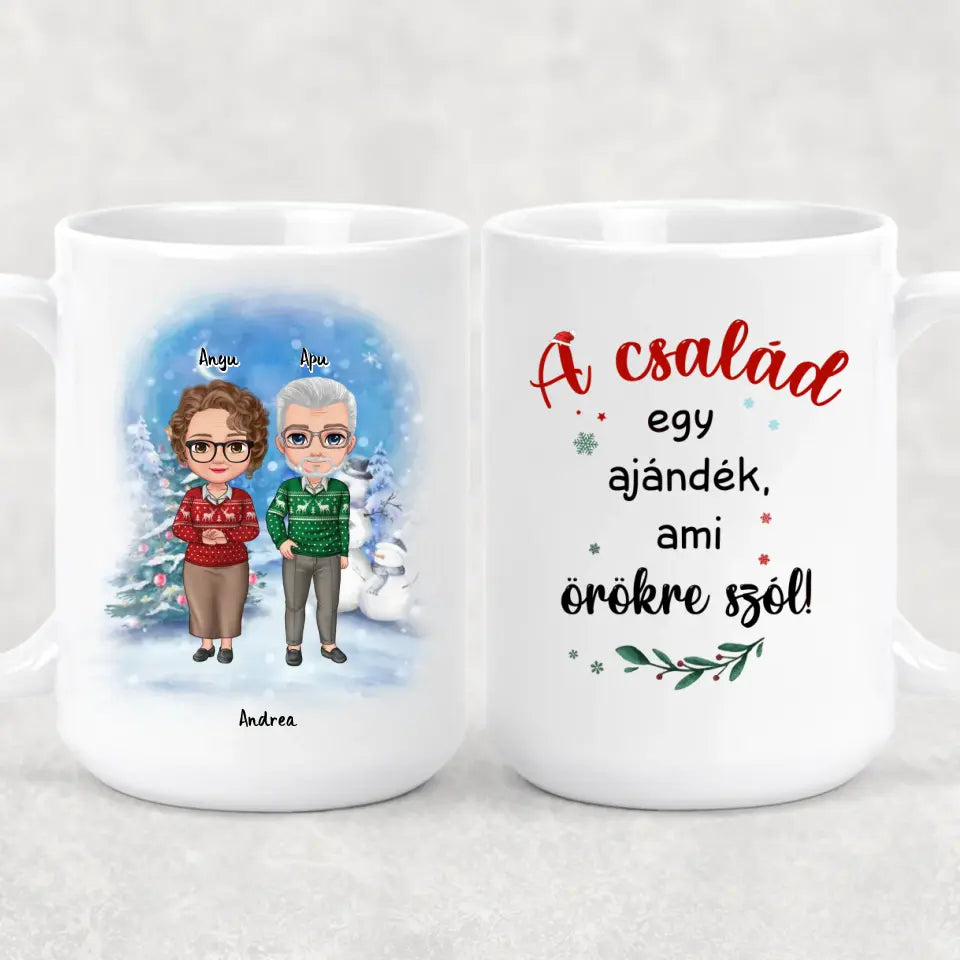 Egyedi karácsonyi bögre a családnak - szülők és felnőtt gyerekek