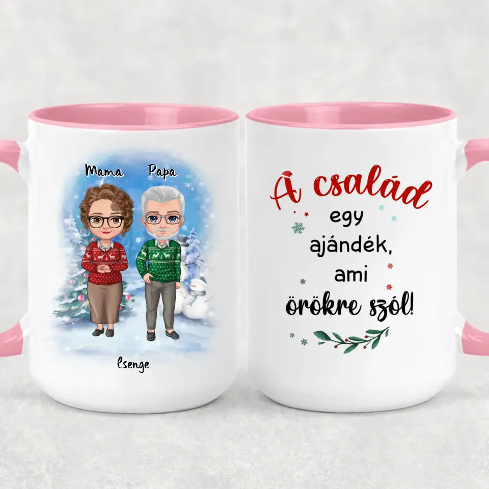 Egyedi karácsonyi, családi bögre nagyszülőknek - akár 4 unokával