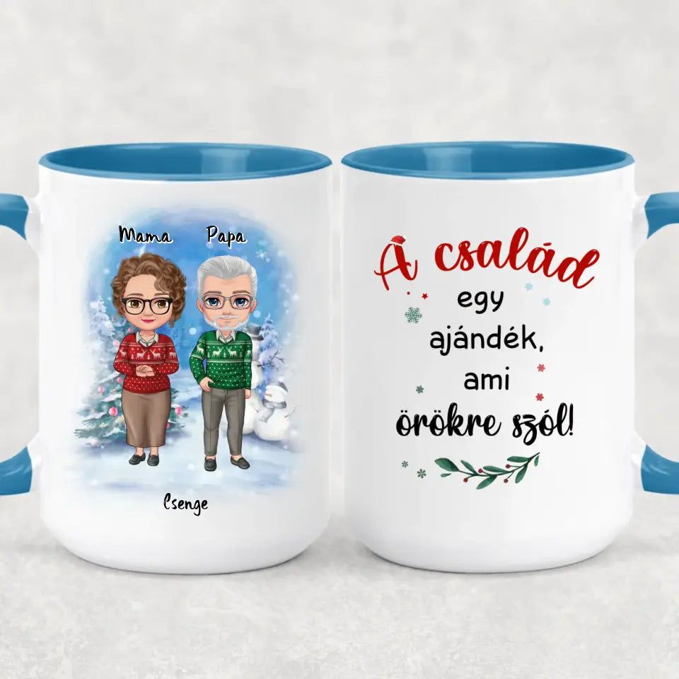 Egyedi karácsonyi, családi bögre nagyszülőknek - akár 4 unokával
