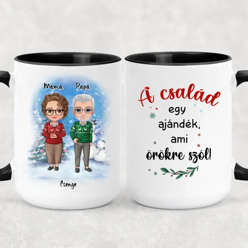 Egyedi karácsonyi, családi bögre nagyszülőknek - akár 4 unokával